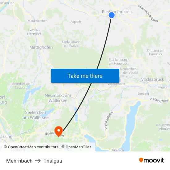 Mehrnbach to Thalgau map