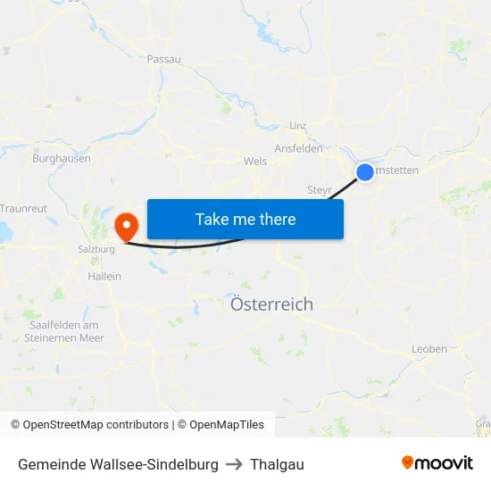 Gemeinde Wallsee-Sindelburg to Thalgau map