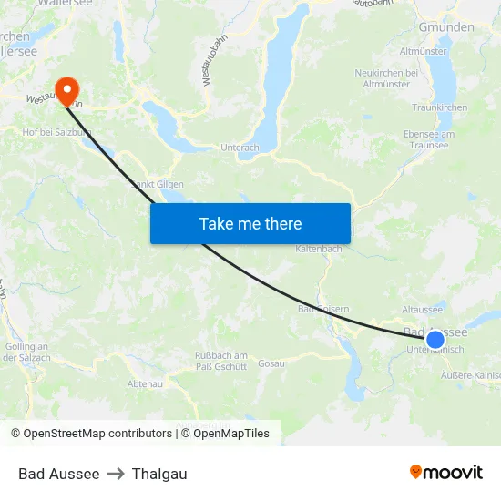 Bad Aussee to Thalgau map