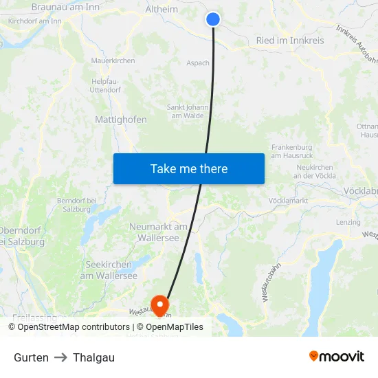 Gurten to Thalgau map