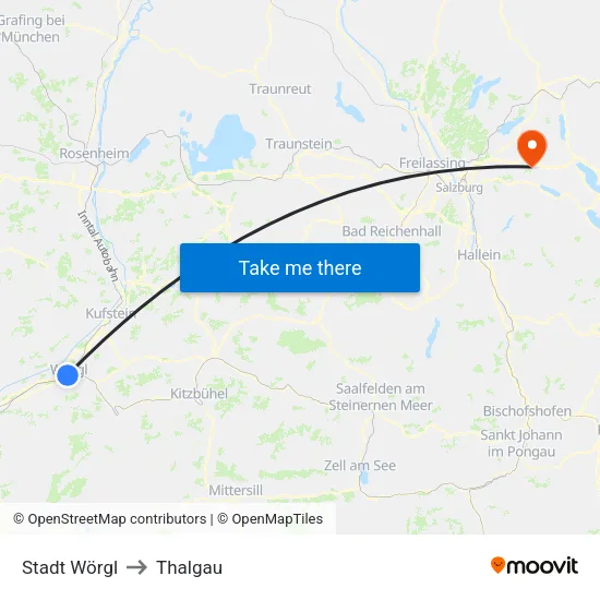 Stadt Wörgl to Thalgau map