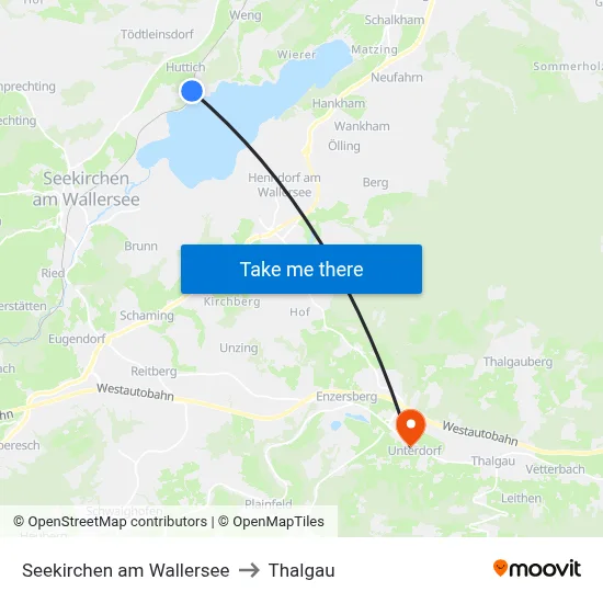 Seekirchen am Wallersee to Thalgau map