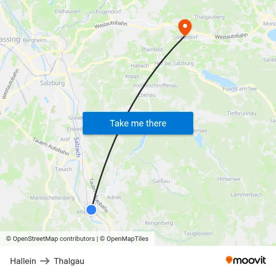 Hallein to Thalgau map