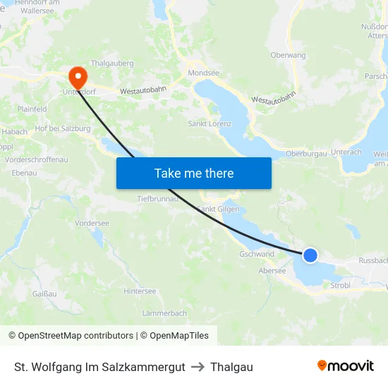 St. Wolfgang Im Salzkammergut to Thalgau map