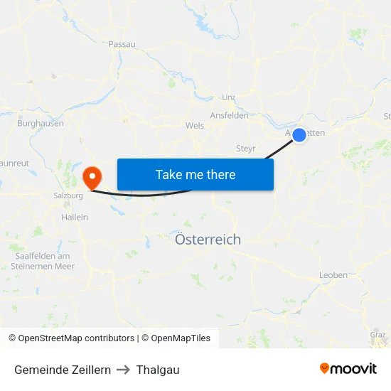 Gemeinde Zeillern to Thalgau map