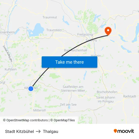Stadt Kitzbühel to Thalgau map