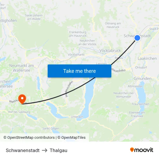 Schwanenstadt to Thalgau map