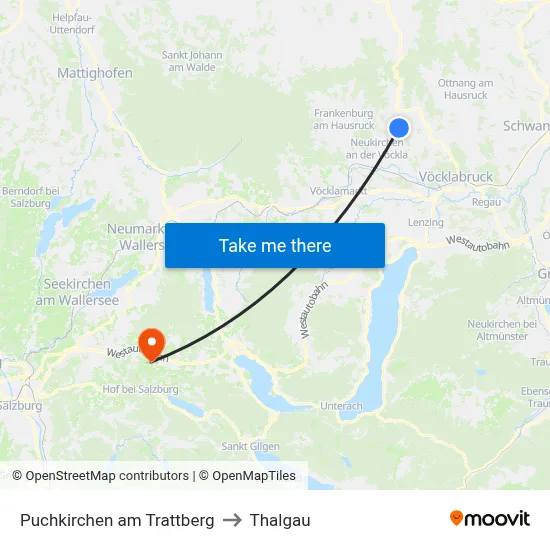 Puchkirchen am Trattberg to Thalgau map