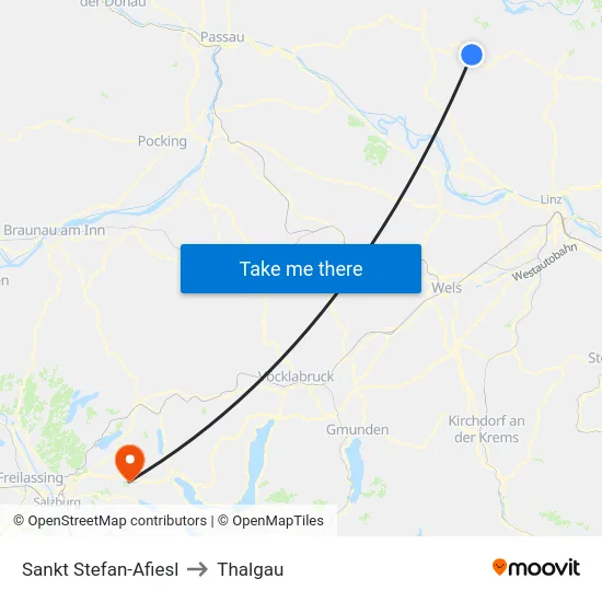 Sankt Stefan-Afiesl to Thalgau map