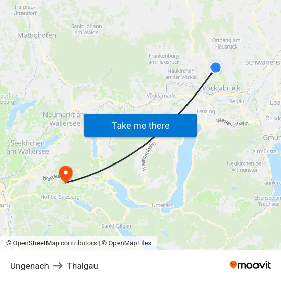 Ungenach to Thalgau map