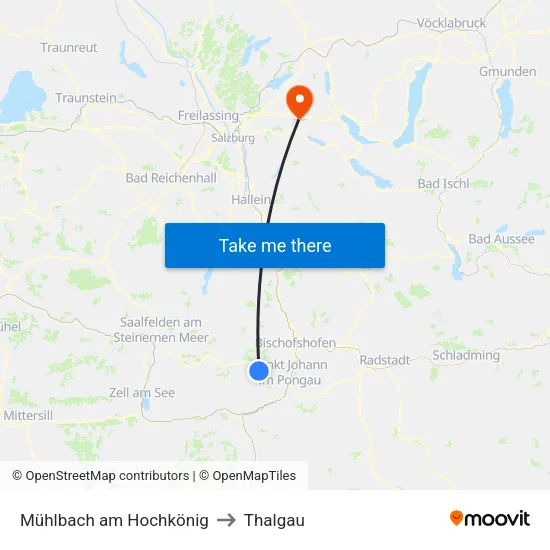 Mühlbach am Hochkönig to Thalgau map
