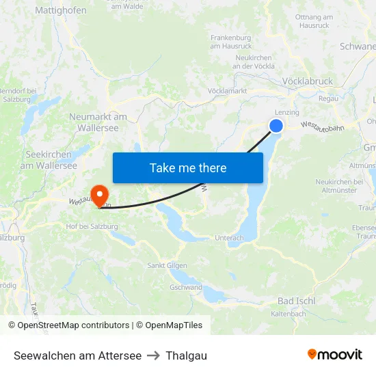 Seewalchen am Attersee to Thalgau map