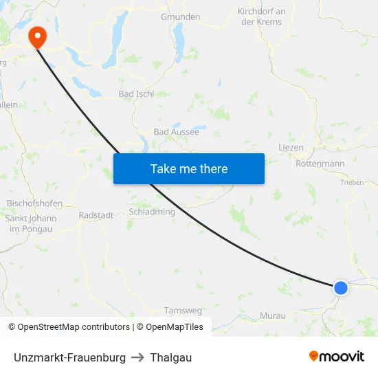 Unzmarkt-Frauenburg to Thalgau map