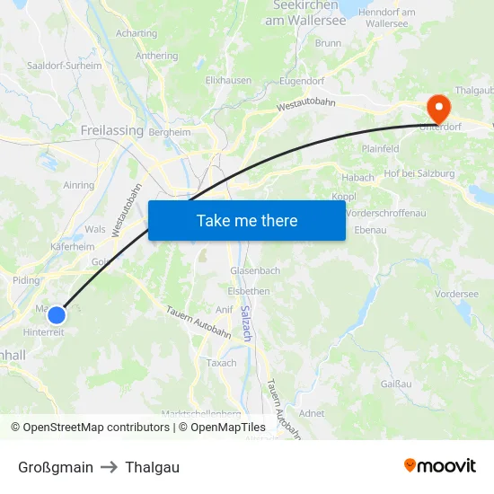 Großgmain to Thalgau map