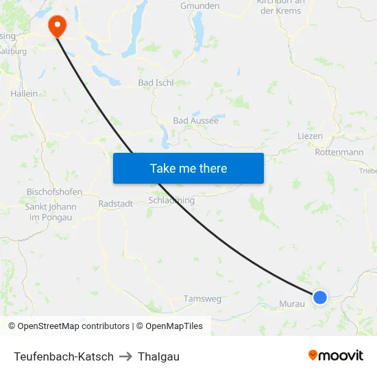Teufenbach-Katsch to Thalgau map