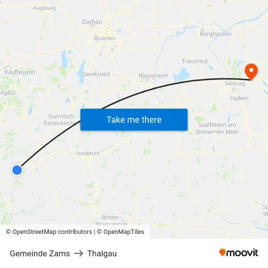 Gemeinde Zams to Thalgau map