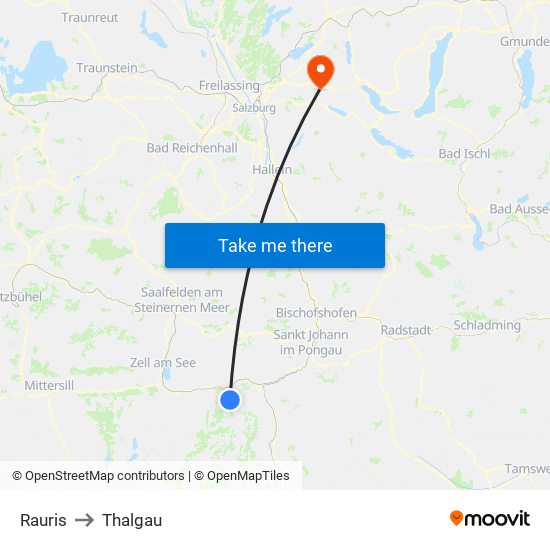 Rauris to Thalgau map