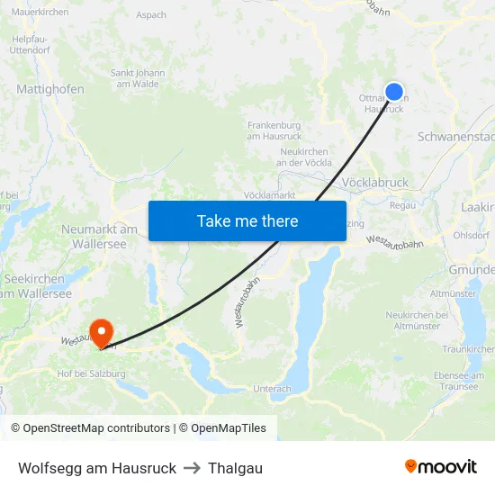 Wolfsegg am Hausruck to Thalgau map