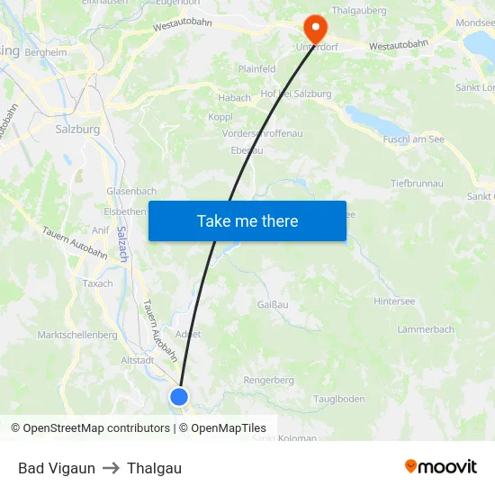 Bad Vigaun to Thalgau map