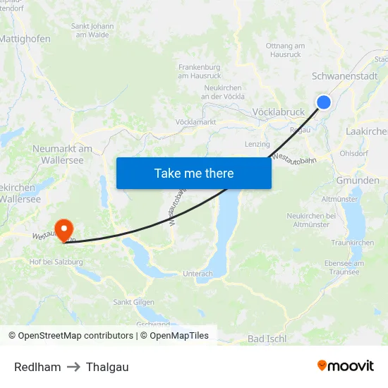 Redlham to Thalgau map