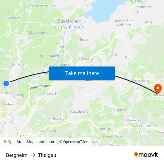 Bergheim to Thalgau map