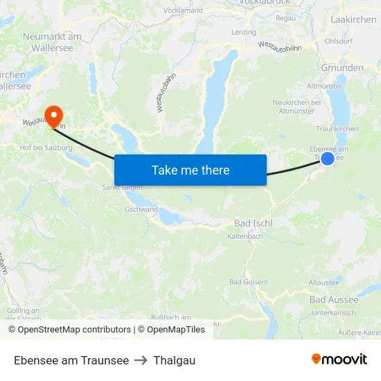 Ebensee am Traunsee to Thalgau map
