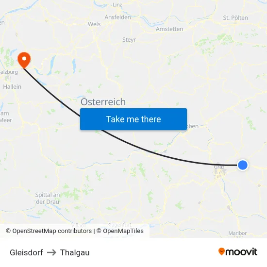 Gleisdorf to Thalgau map