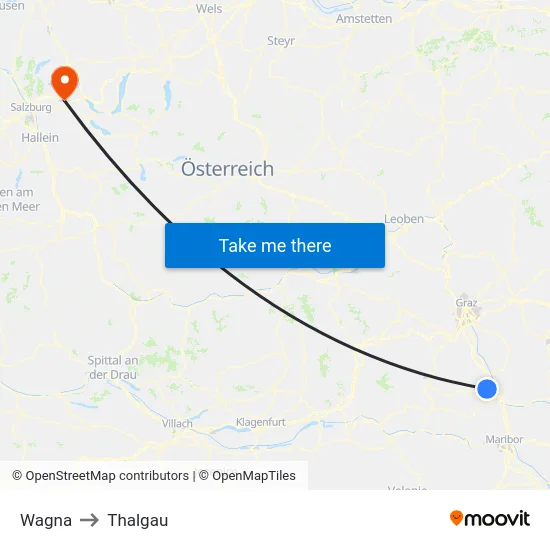 Wagna to Thalgau map