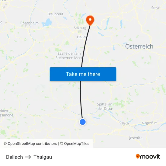 Dellach to Thalgau map