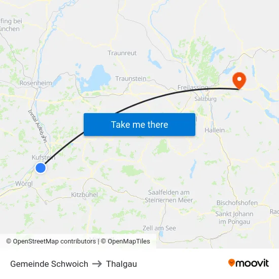 Gemeinde Schwoich to Thalgau map