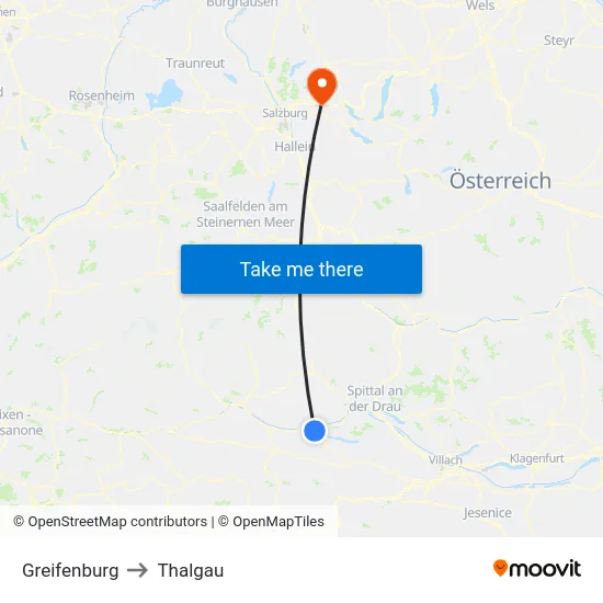 Greifenburg to Thalgau map