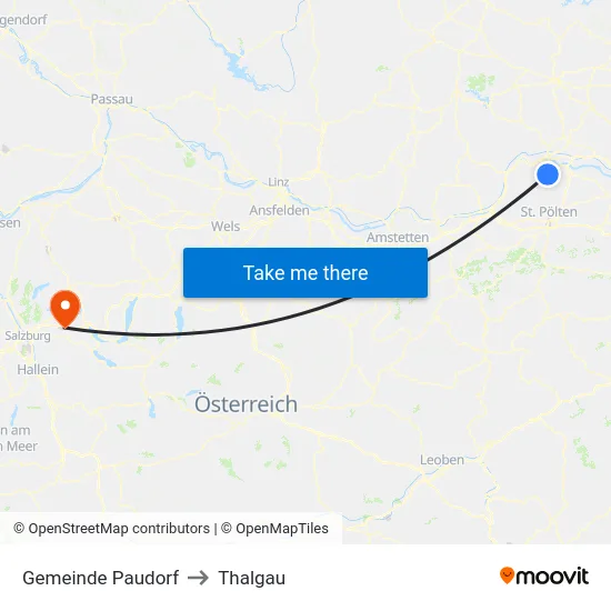 Gemeinde Paudorf to Thalgau map