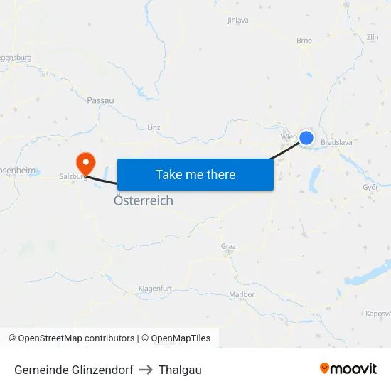 Gemeinde Glinzendorf to Thalgau map