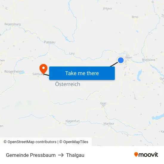 Gemeinde Pressbaum to Thalgau map
