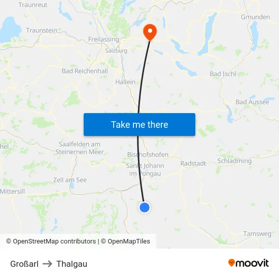 Großarl to Thalgau map