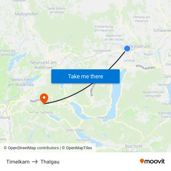 Timelkam to Thalgau map