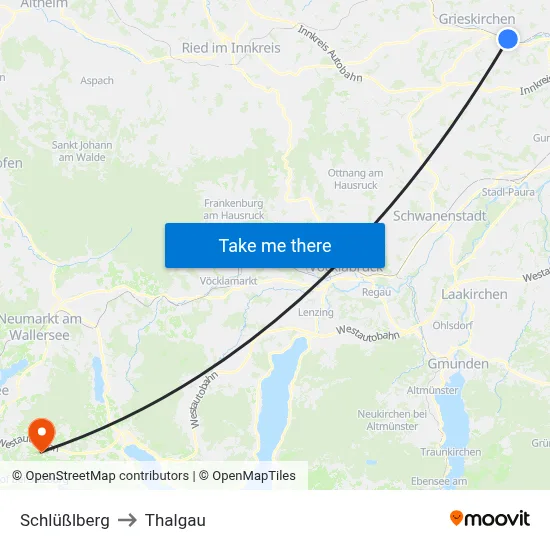 Schlüßlberg to Thalgau map