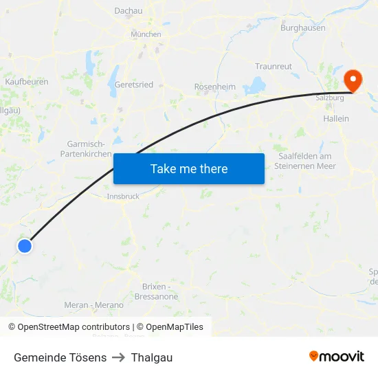 Gemeinde Tösens to Thalgau map