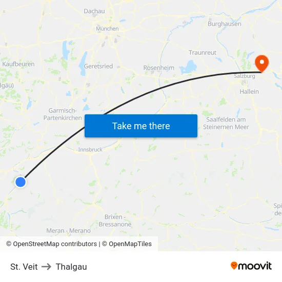 St. Veit to Thalgau map