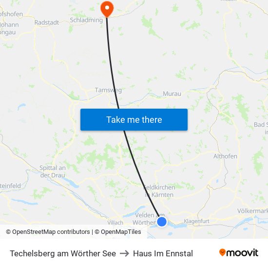 Techelsberg am Wörther See to Haus Im Ennstal map