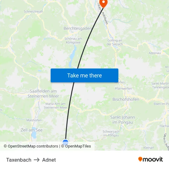 Taxenbach to Adnet map