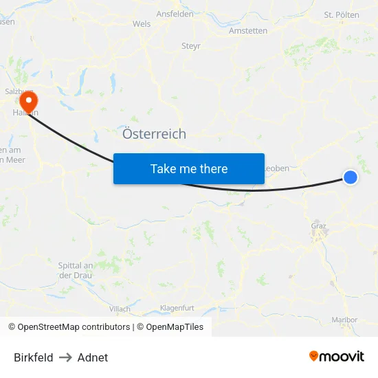 Birkfeld to Adnet map