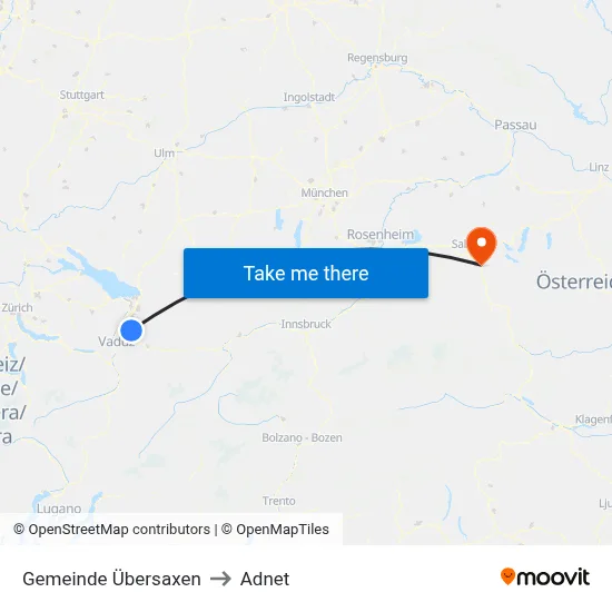 Gemeinde Übersaxen to Adnet map