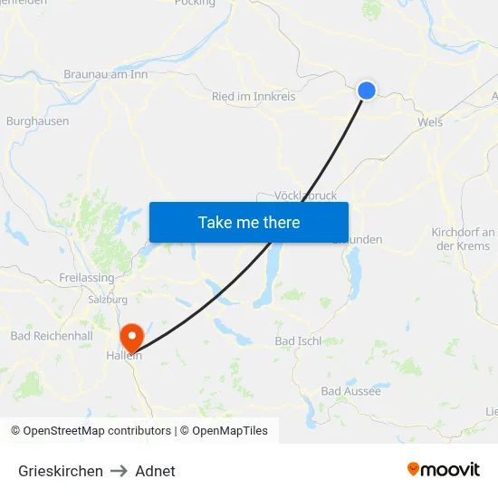 Grieskirchen to Adnet map