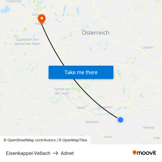 Eisenkappel-Vellach to Adnet map