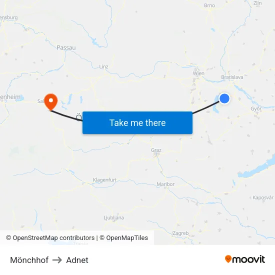 Mönchhof to Adnet map