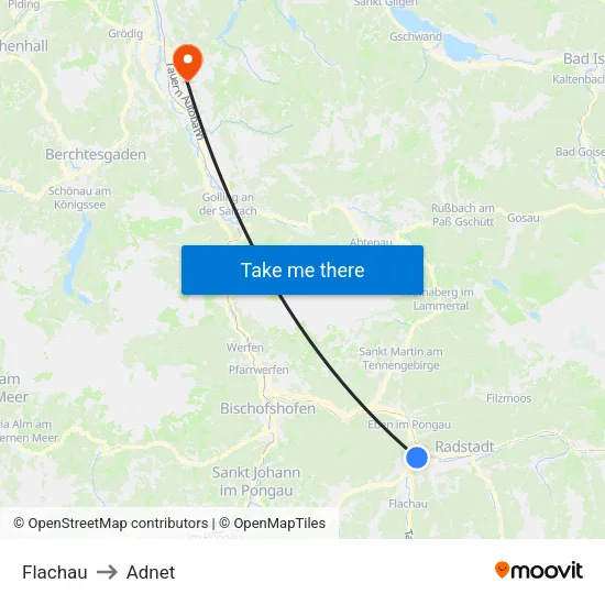 Flachau to Adnet map