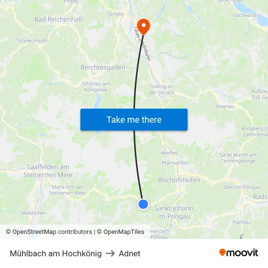 Mühlbach am Hochkönig to Adnet map