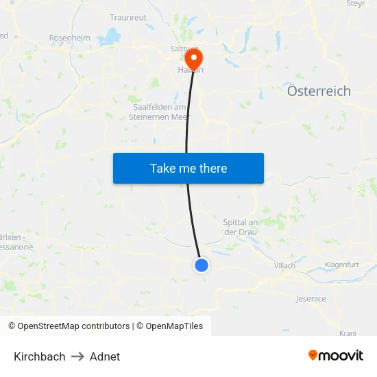 Kirchbach to Adnet map