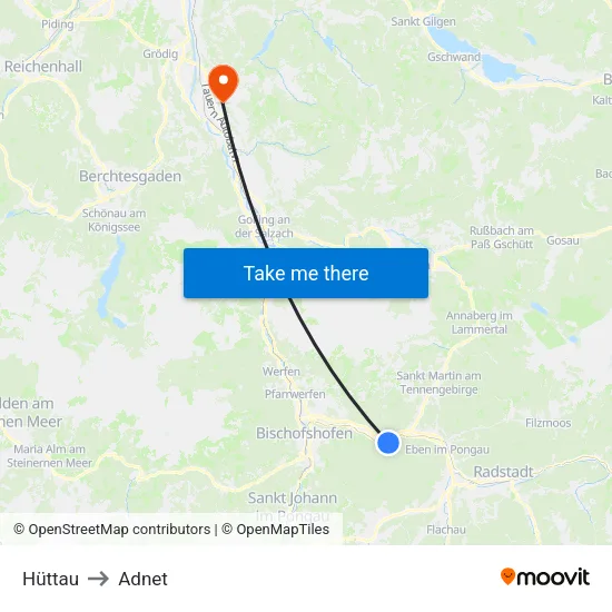 Hüttau to Adnet map